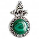 Green Malachite 2.5" Sterling Silver Hibiscus Pendant