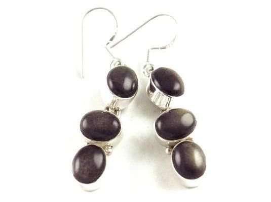 Long 2" Golden-Obsidian Sterling Silver Earrings