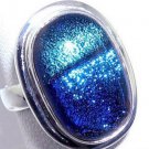 Blue Dichroic Glass Sterling Silver Ring Size 6.75