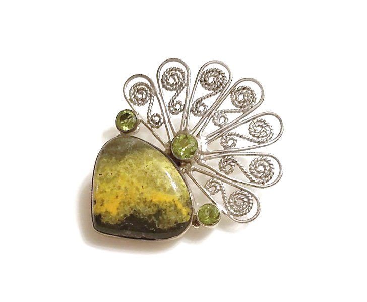 Green Ocean Jasper and Peridot Sterling Silver Pendant