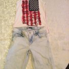Lot of 2 Faded Glory top Levi's shorts set Size 10/12 American Flag Patriotic