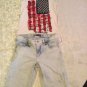 Lot of 2 Faded Glory top Levi's shorts set Size 10/12 American Flag Patriotic
