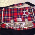 Justice backpack New tote hip shoulder large red plaid silver glitter