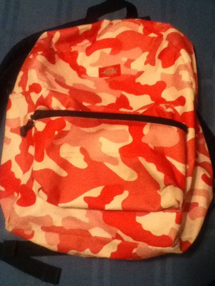 Dickies backpack shoulder pink camouflage 12 x 6 1/4 x 19 inches.