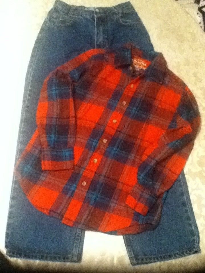 Arizona jeans set Boys Size 12S jeans 2 piece lot med. plaid shirt western rodeo