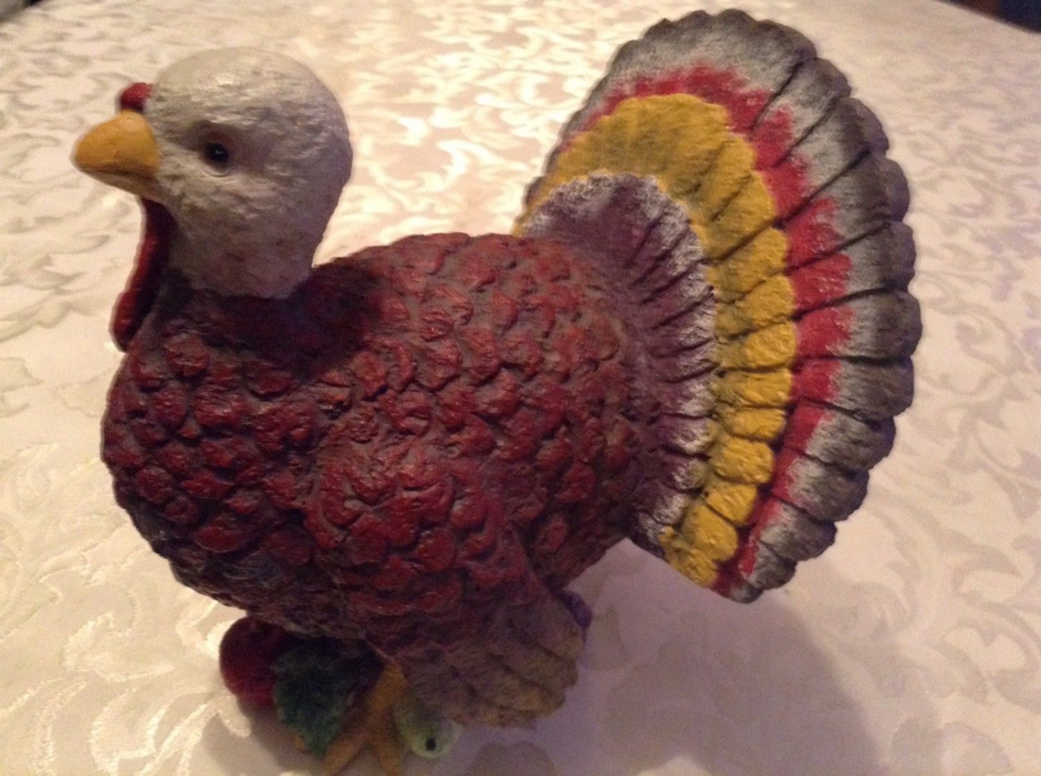 Thanksgiving Fall Turkey centerpiece hand painted resin holiday  7.5 x 7 x 6
