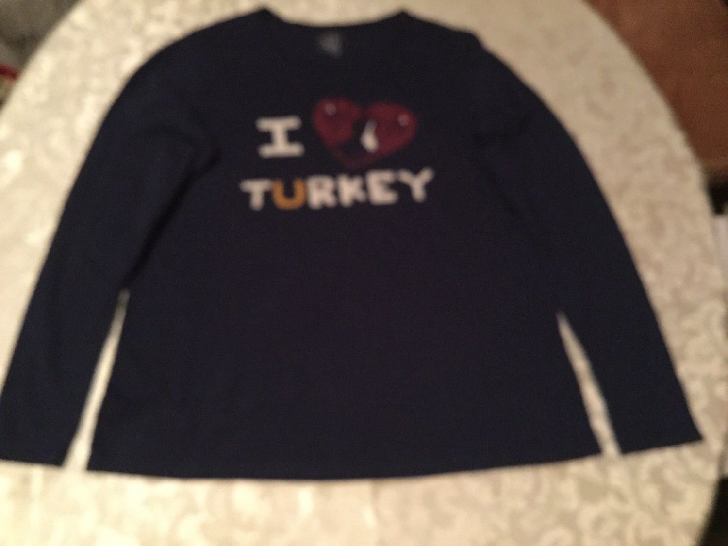 Ladies Old Navy turkey shirt  Size large blue long sleeve sweater
