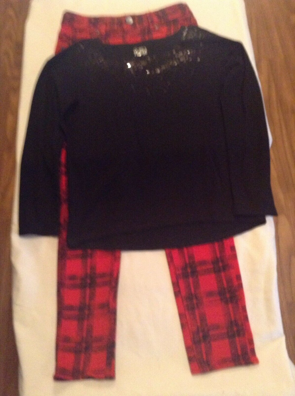 Justice pants set Size 12 black top red plaid knit jegging 2 piece lot girls