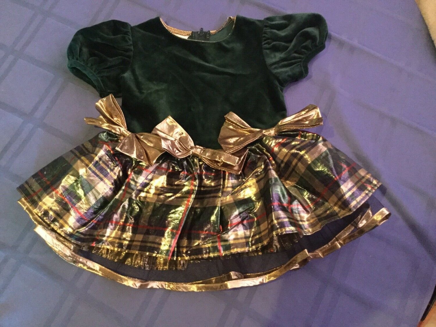 St Patricks Day Size 2T Bonnie Jean dress green velvet plaid Holiday New
