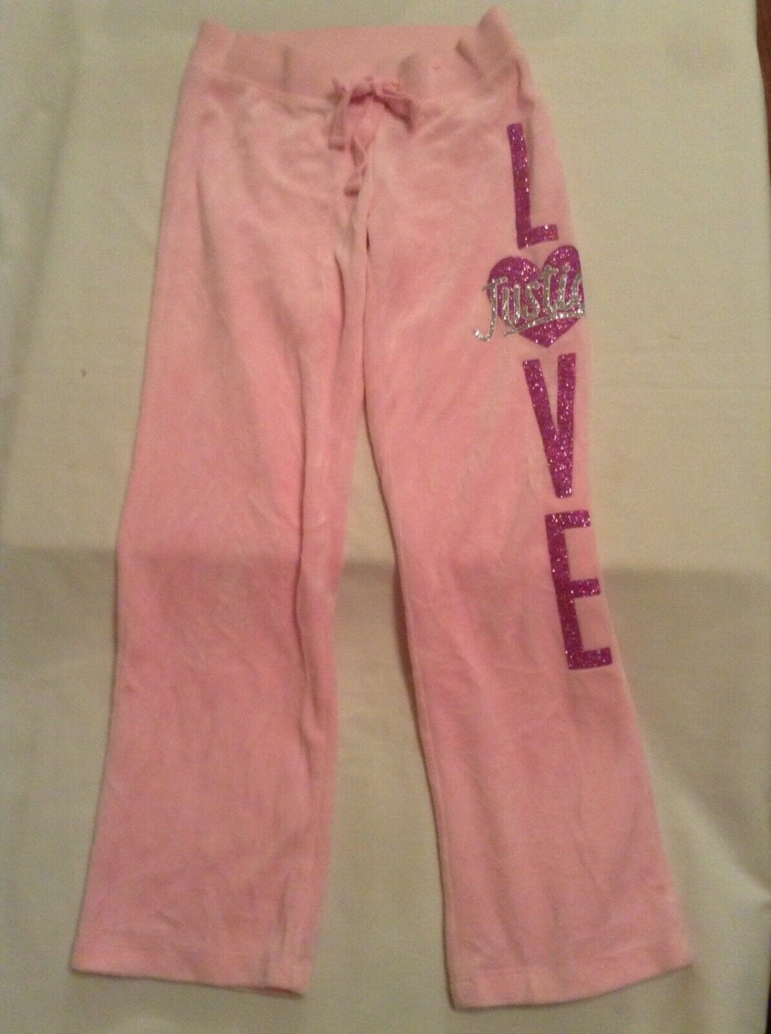 Valentines Day Size 6 Justice pants yoga sweat pink glitter heart LOVE girls