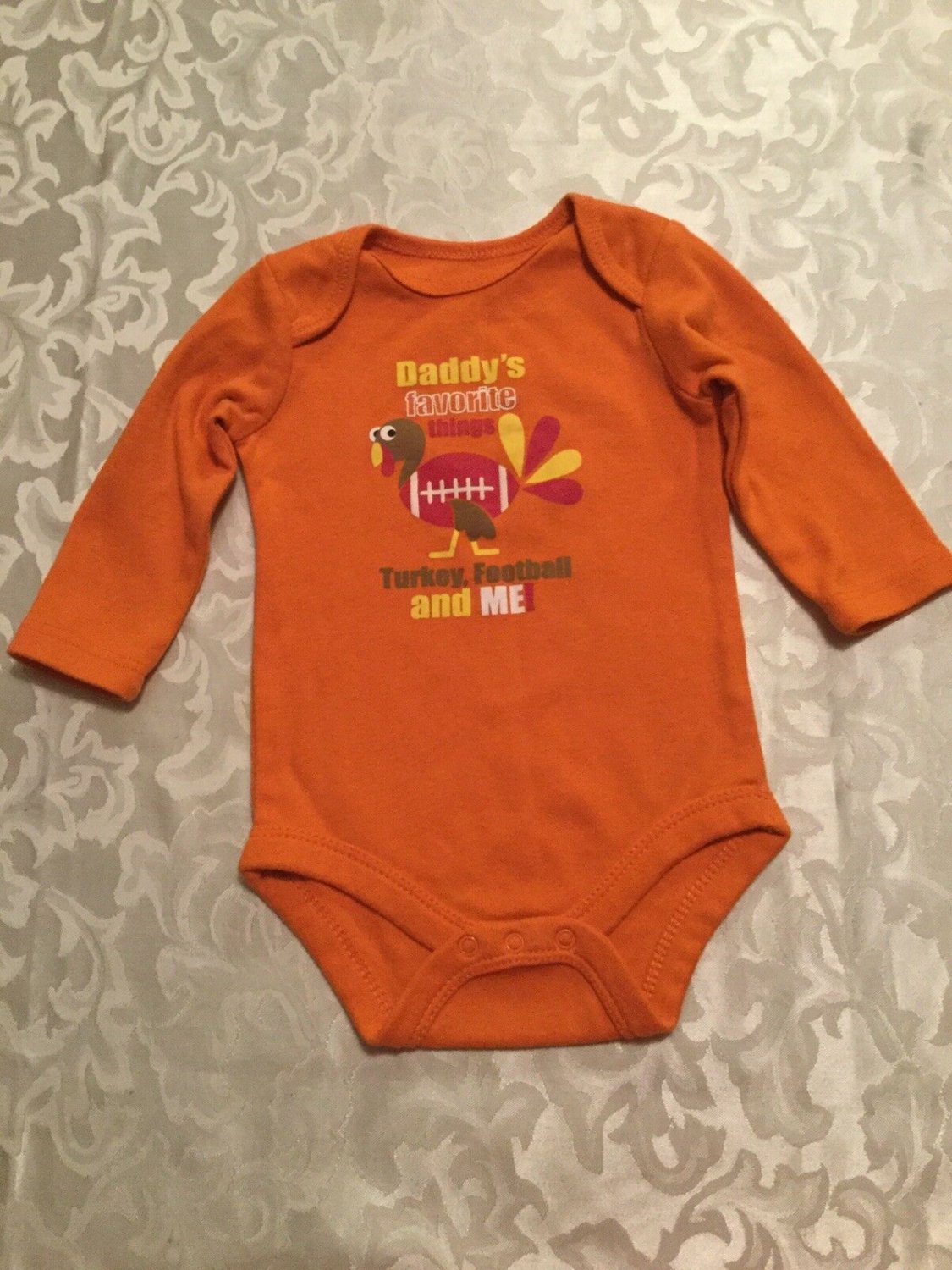 Size 3-6 mo. orange jumpsuit bodysuit outfit 1 piece Turkey football