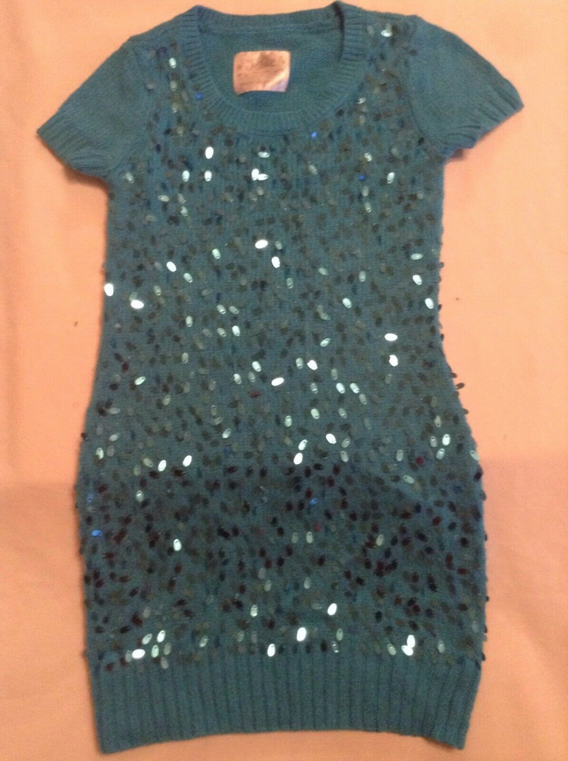 Size 7 Justice sweater dress sequin metallic blue Holiday Girls