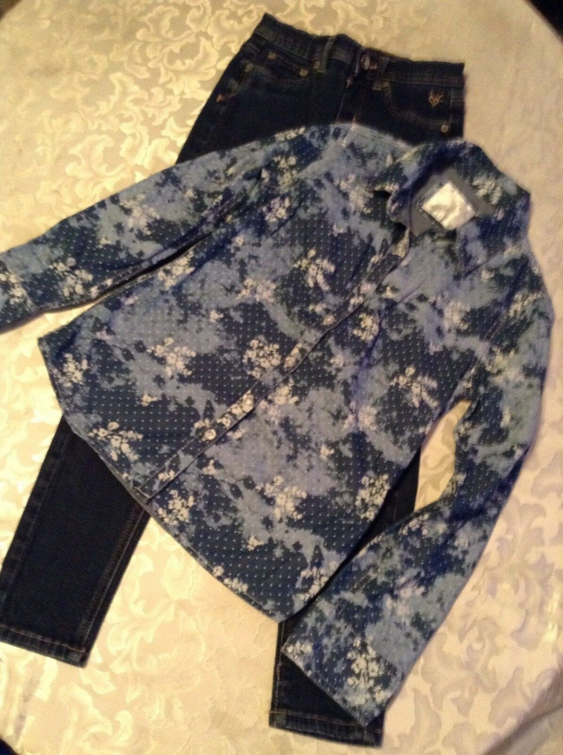 2 piece lot Justice blouse jeans set Size 10 western rodeo floral outfit blue
