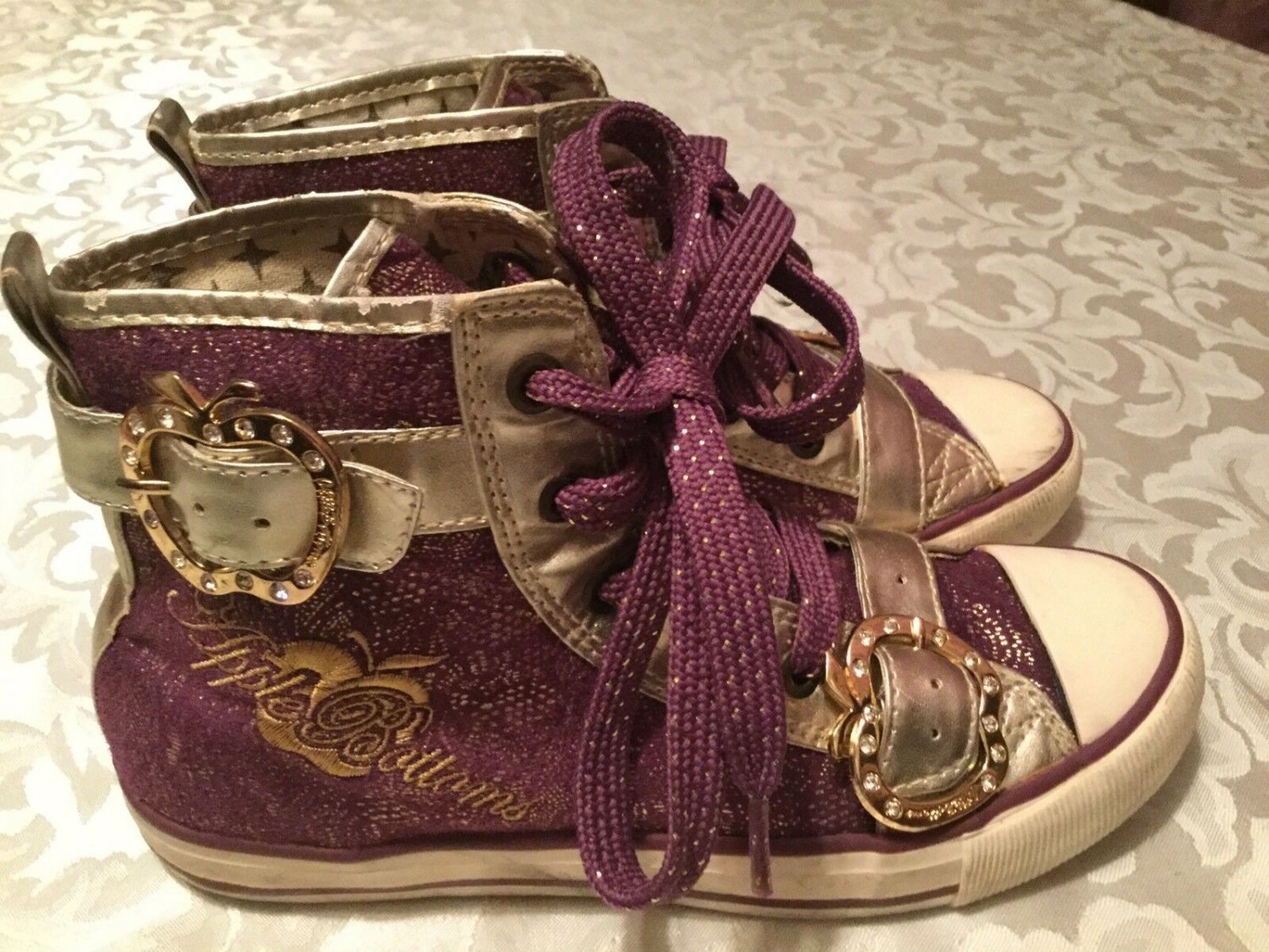 Size 6.5 Apple Bottoms shoes Kishia purple gold shoes hi-top clearance