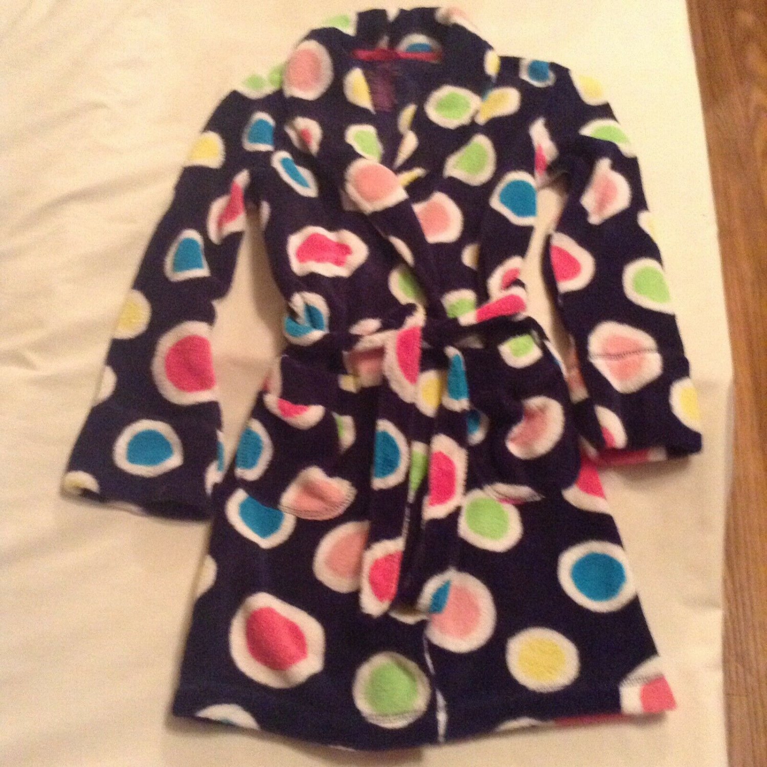 Size 8  10 Justice robe plush polka dots long sleeves blue