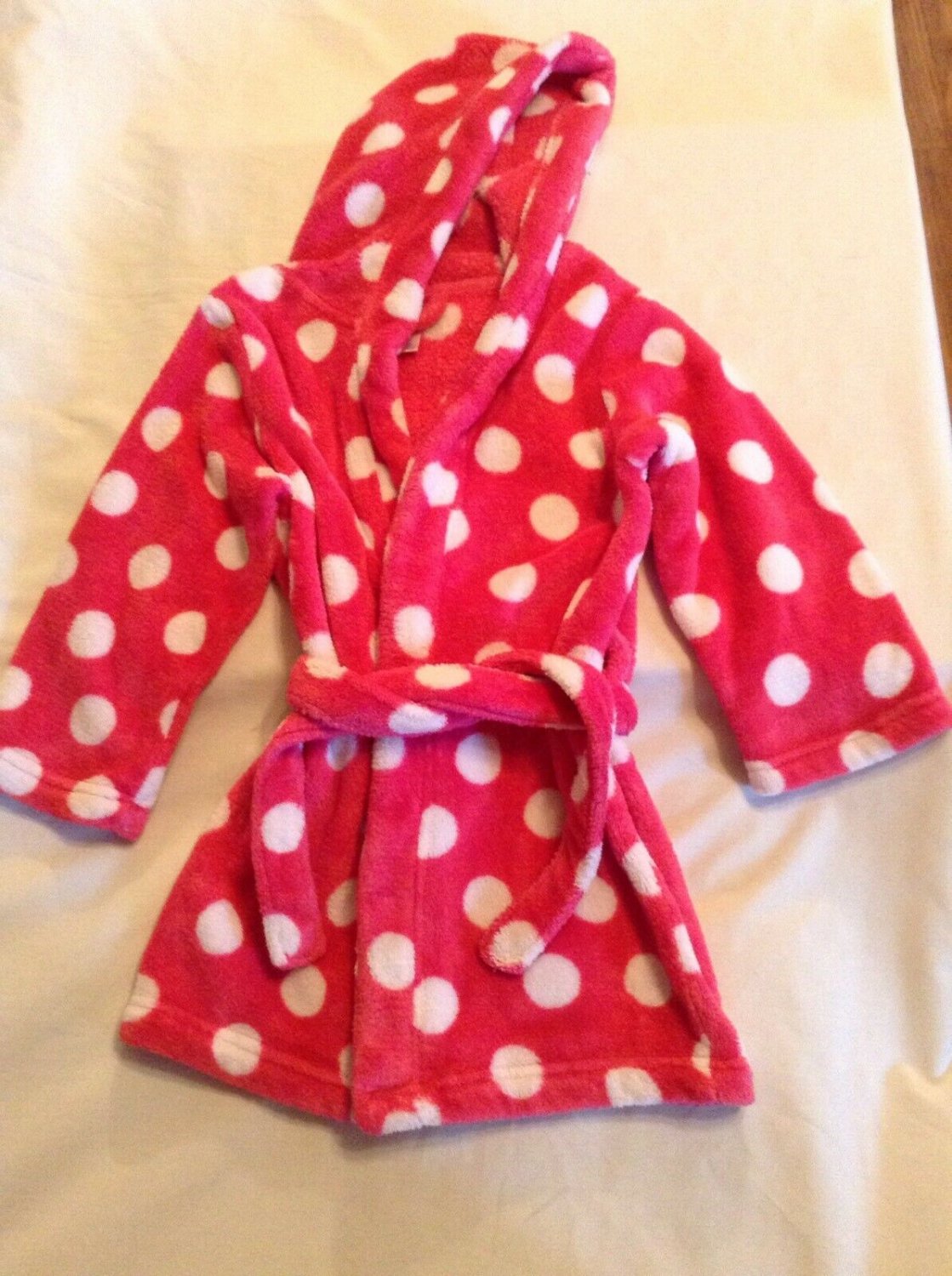 Size 4 XS Childrens Place robe plush hoodie polka dot long sleeves pink girls