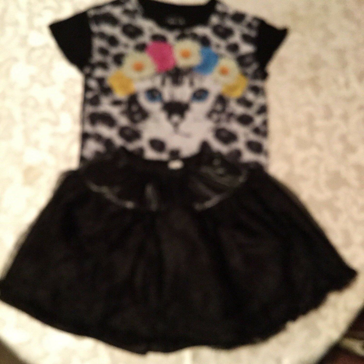 Skirt set 2 piece lot Size 6/6X Forever&Always top leopard black Girls