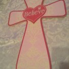 Cross wall decor breast cancer awareness believe pink particle board 12x16x1/2