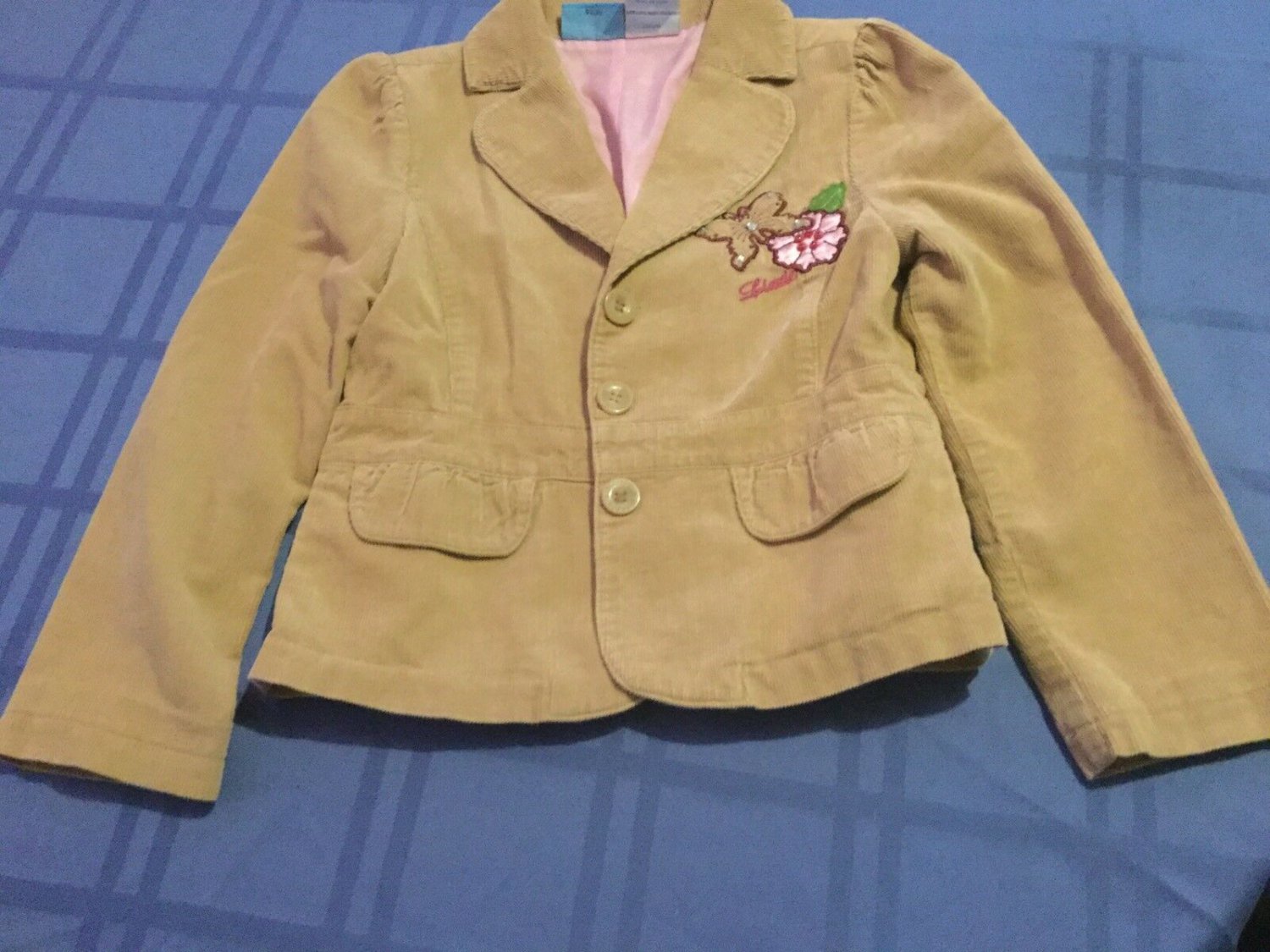 Size 7 Disney Lizzy Mc Guire jacket Girls tan corduroy long sleeve blazer