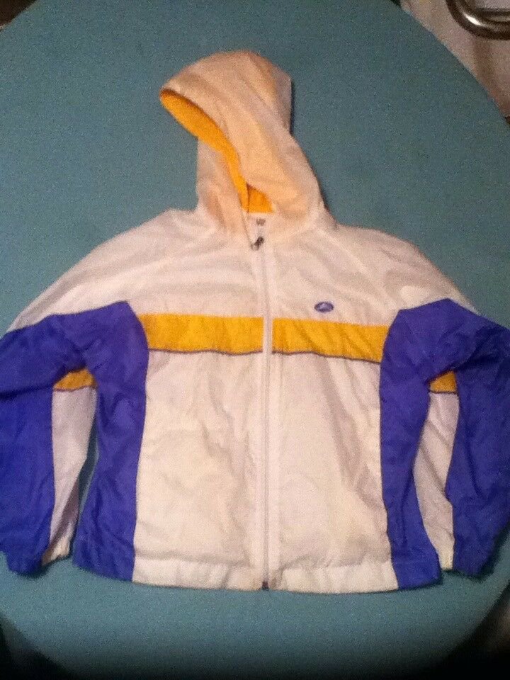 Girls Size 7 8 medium jacket windbreaker hoody Hanes Sport white blue yellow