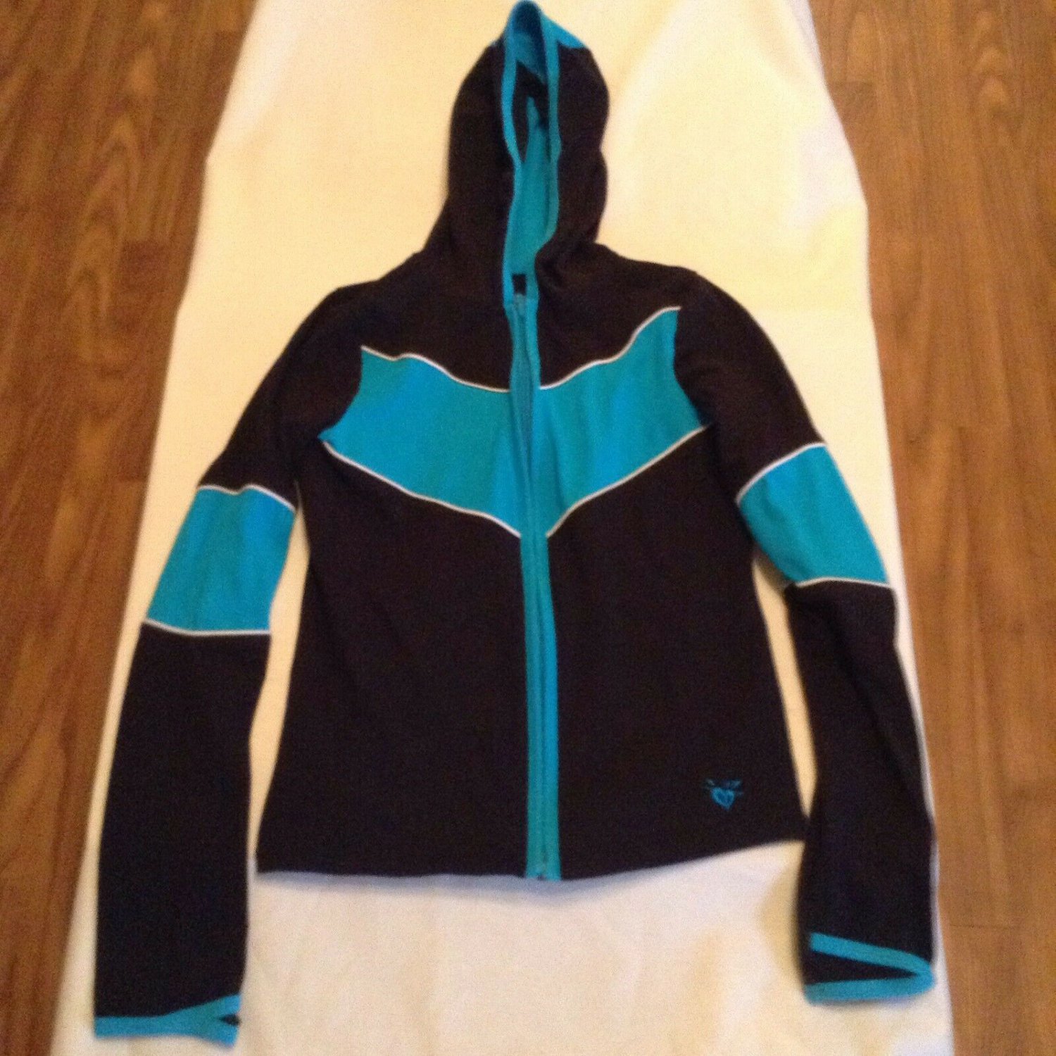 Size 8 Justice jacket warm up sweatshirt hoodie zipper stretch black Girls