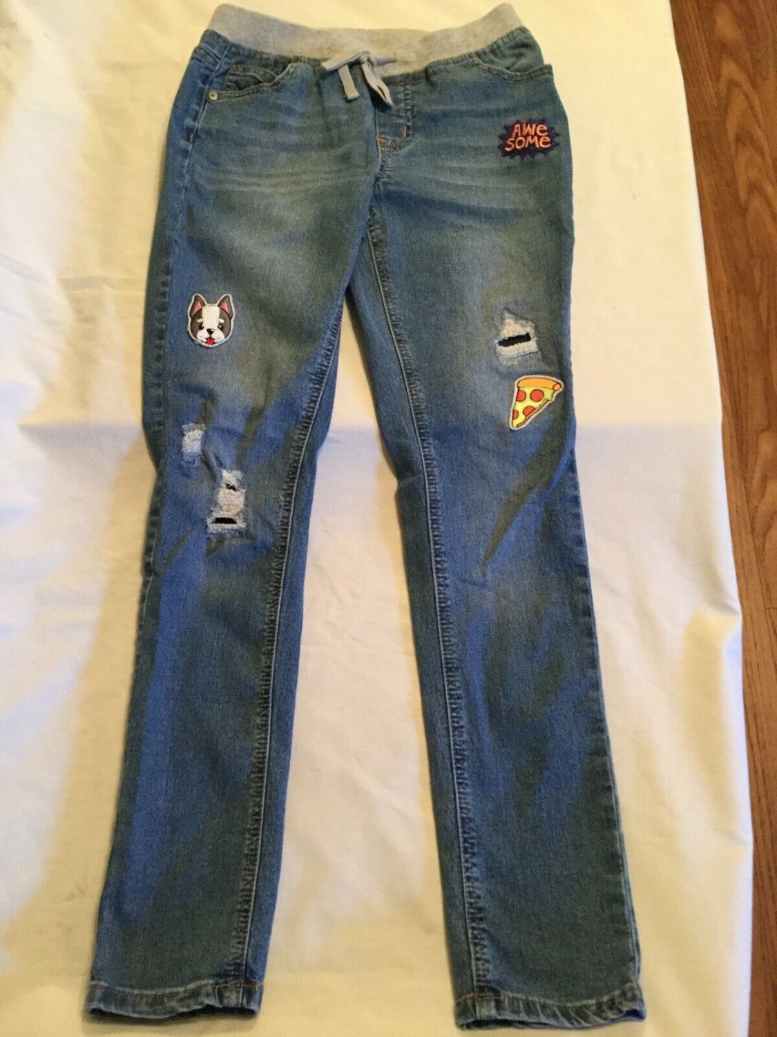 Justice jeans Size 12 simply low super skinny distressed knit waist pants blue