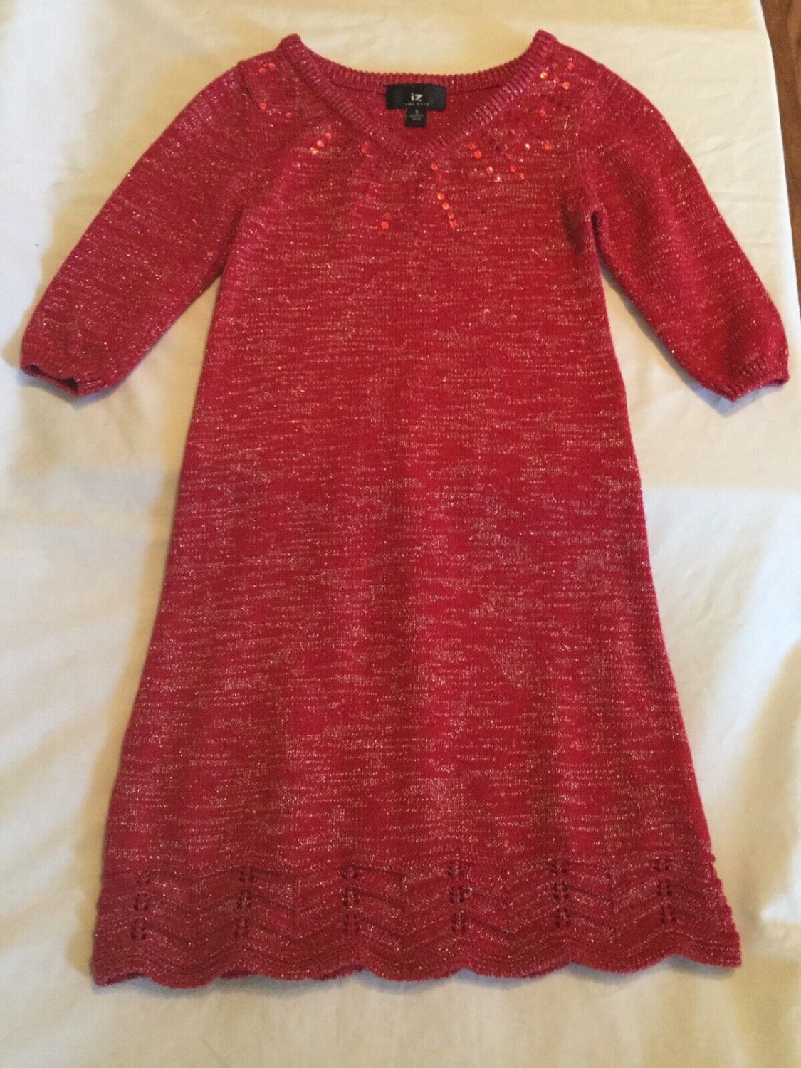Valentines Day Size 8 Iz Amy Byer sweater dress red holiday metallic sequins