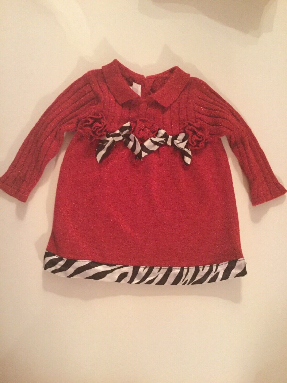 Valentines Day Size 3 6 months Bonnie Jean dress sweater holiday red metallic