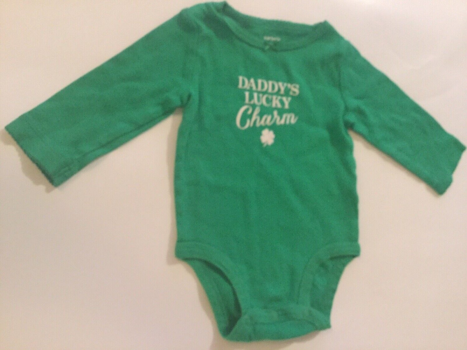 Size 6 mo Carters romper 1 pc bodysuit Daddys Lucky Charm green