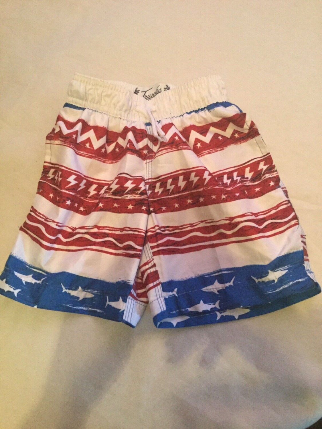 Trunks Surf & Swim Co shorts Size 3 broad swimwear patriotic sharks