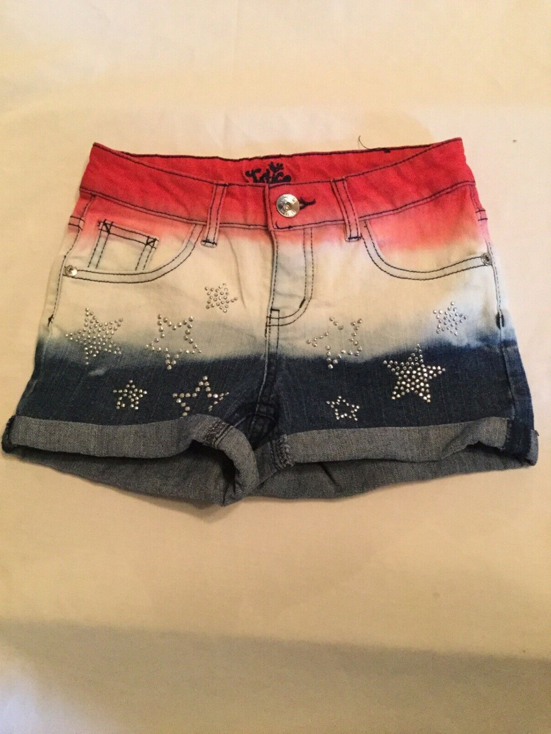 Size 10R Justice shorts jean patriotic sequin stars red white blue