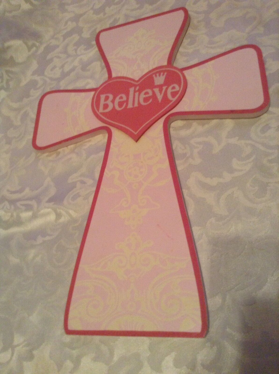 Easter Cross wall decor hanger believe particle board 12x16x1/2 inch