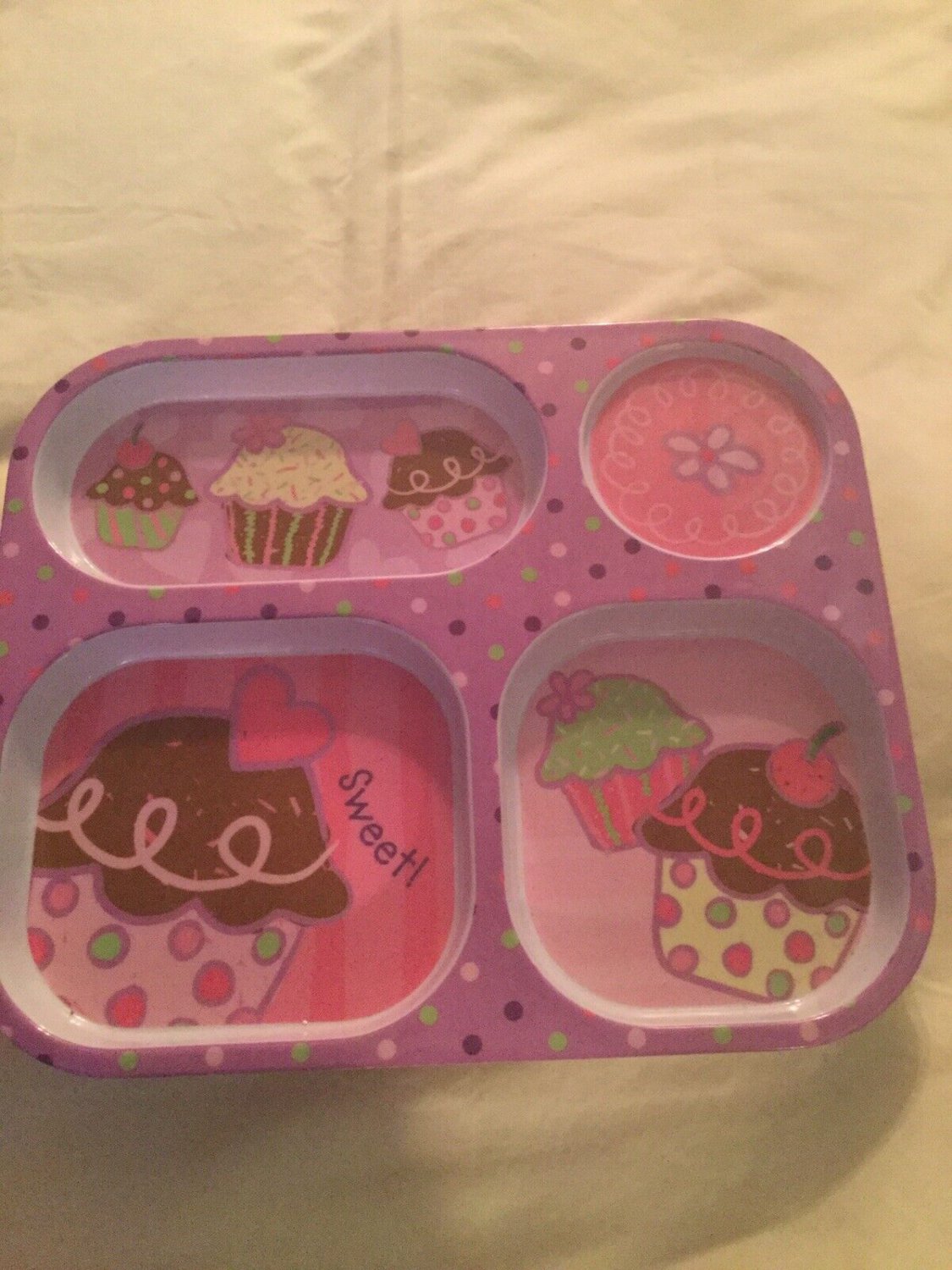 Stephen Joseph gifts cupcake plate BPA free 4 section melamine pink 8.5 x 10 in