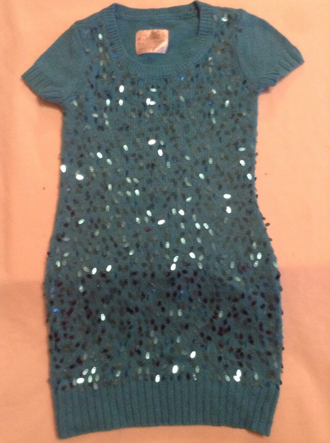 Mothers Day Size 7 Justice sweater dress sequin metallic blue holiday girls