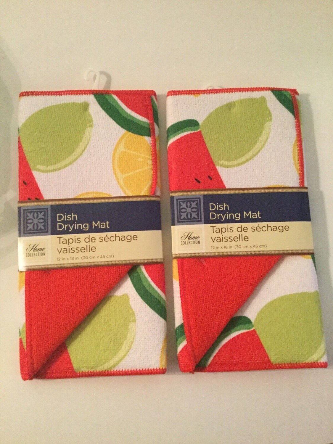 dish drying mat watermelon lime fruits lot of 2 spring red 12x18 in new