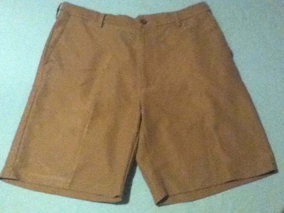 Size 33 Chaps shorts brown polyester flat front Inseam 9 inch