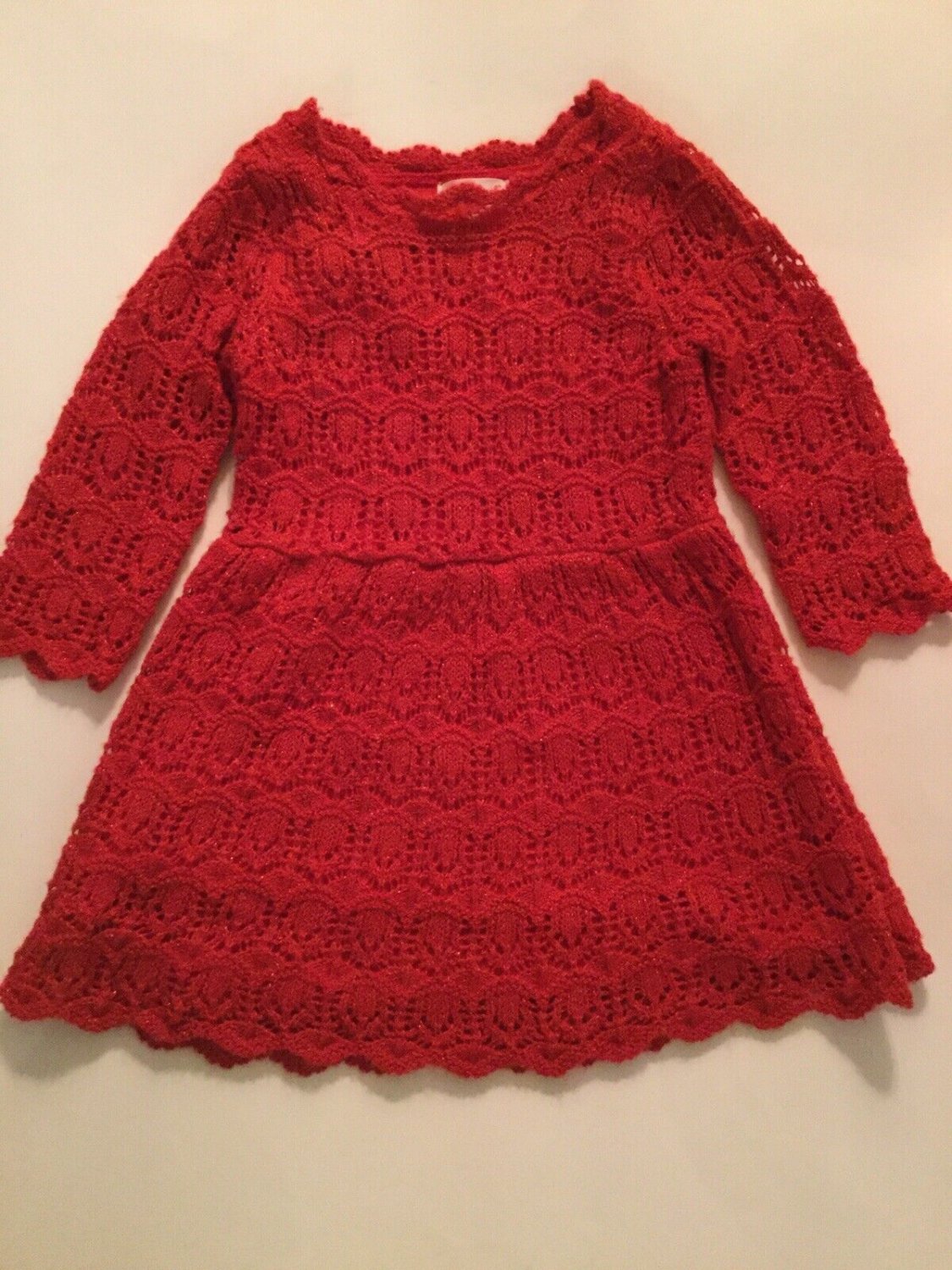 Christmas Size 2T Cat & Jack dress sweater crochet long sleeve red