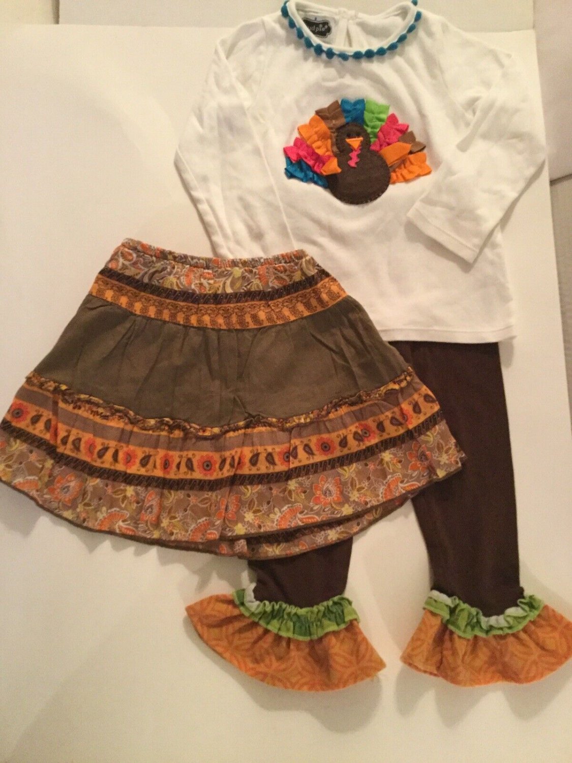 Thanksgiving 24 mo 2T Mud Pie top Emily Rose pants legging Cherokee skirt 3 pc