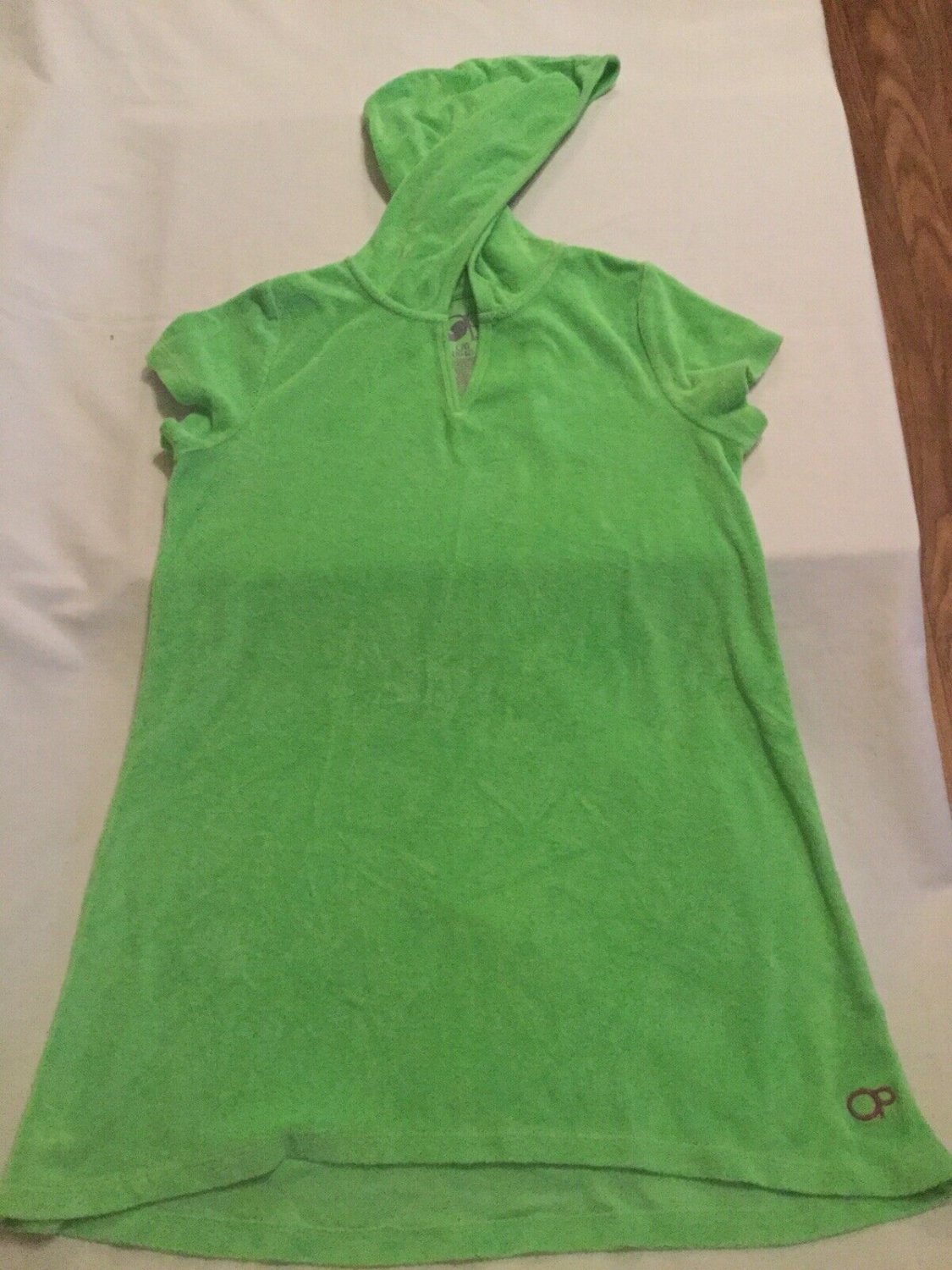 Size 10 12 large Op swimsuit cover dress hoodie green terry cloth