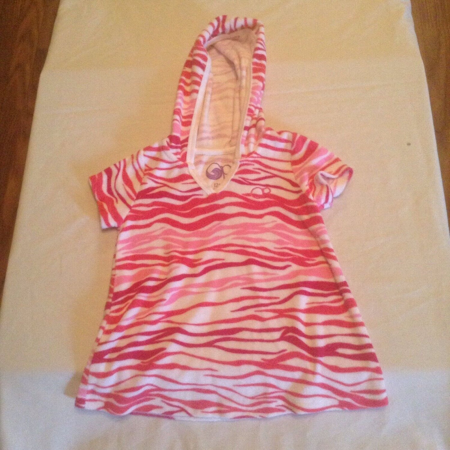 Size 12 mo Op swimsuit cover up dress hoody pink terry cloth stripe New