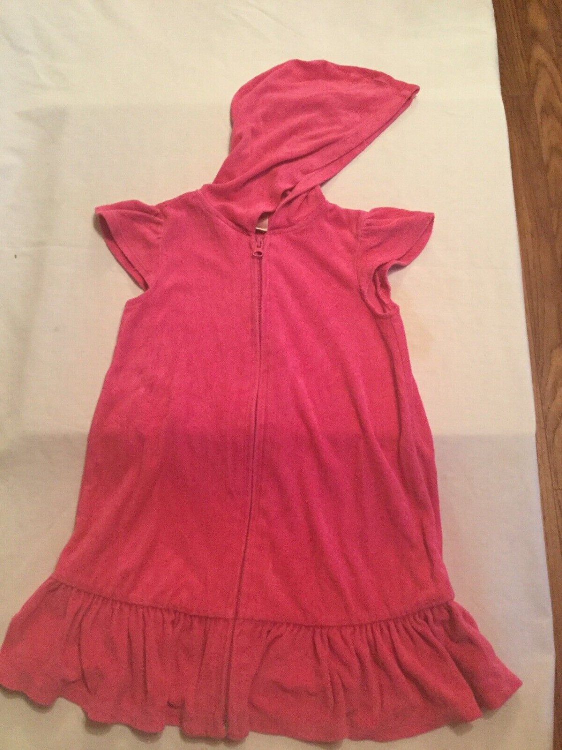 Size 5T Old Navy swimsuit cover dress hoodie pink terry cloth zipper girls