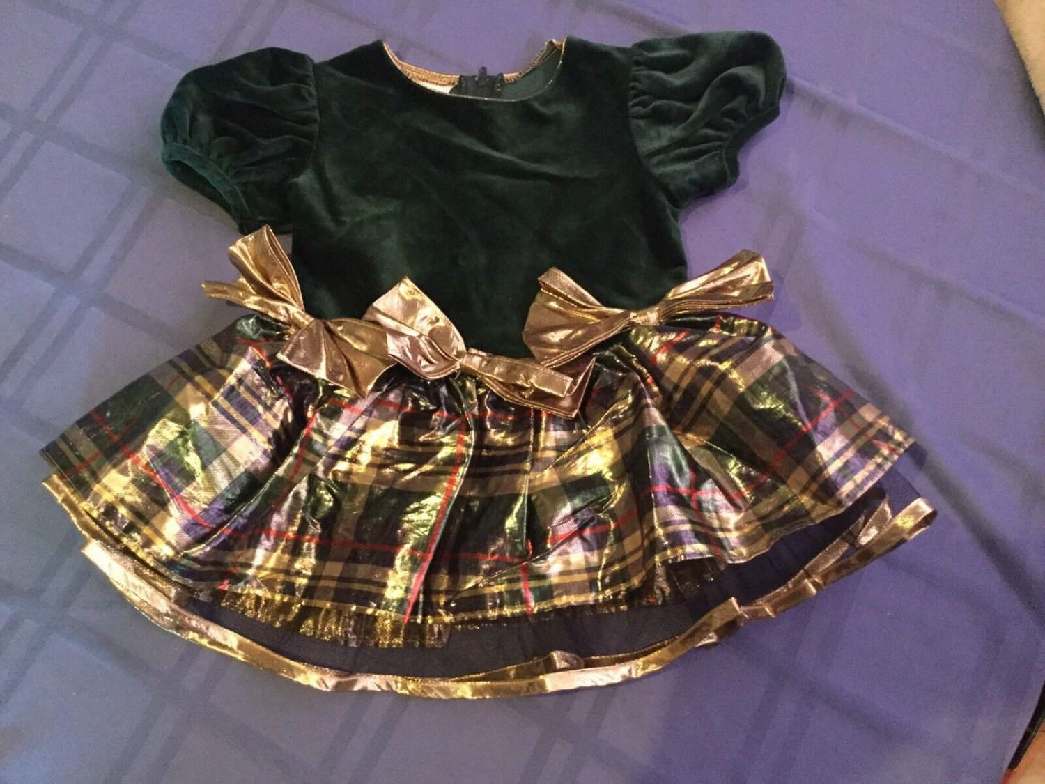 Mothers Day Size 2T Bonnie Jean dress green velvet plaid holiday new