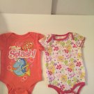 Size 0 3 mo Disney Baby Nemo Sponge Bob bodysuit creeper outfit glitter Lot of 2