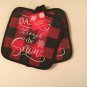 Kitchen 3 pc dish drying mat flakes pot holders plaid checked red