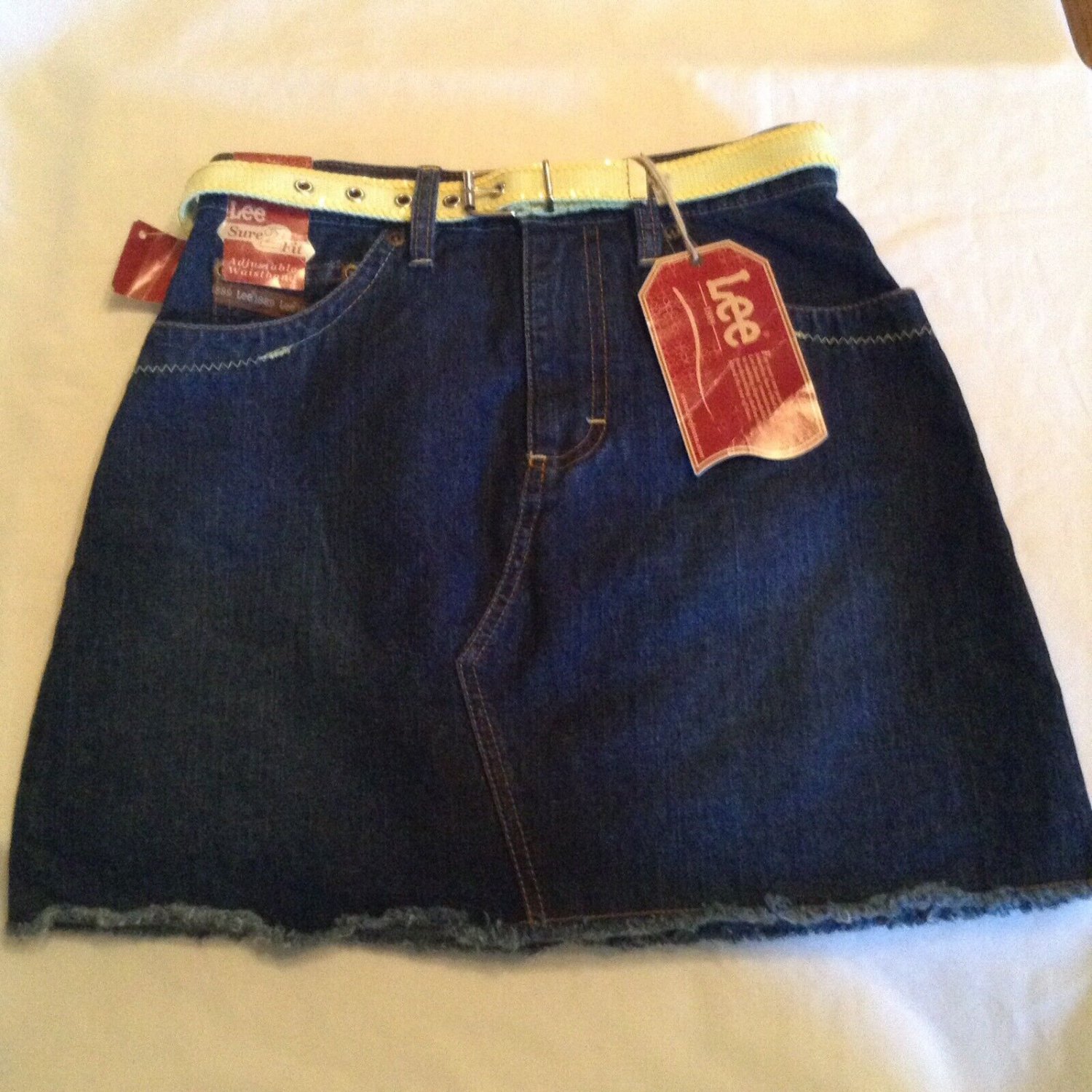 Size 12 Regular Lee skirt belt sure 2 fit western rodeo denim jean blue new