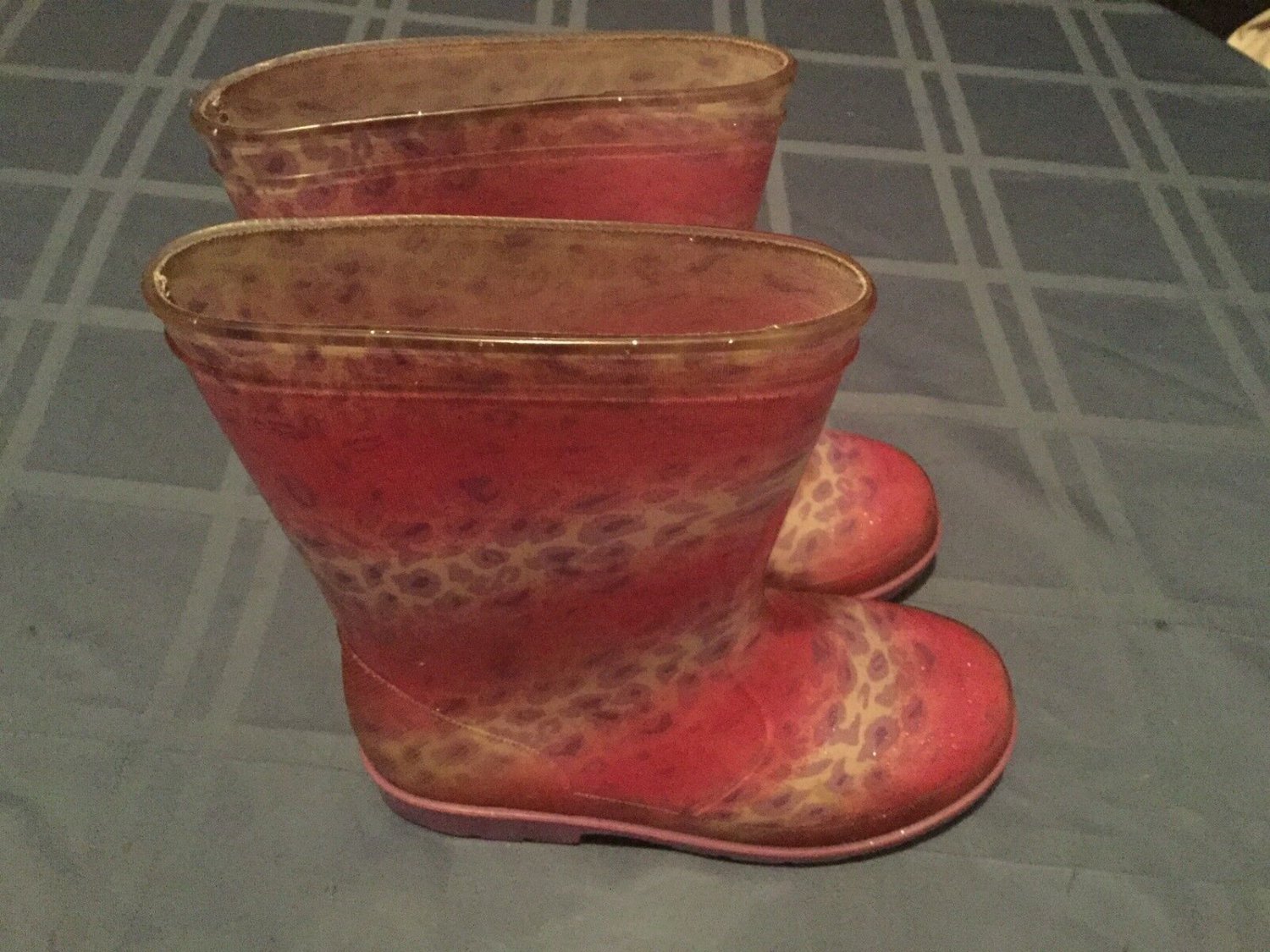 Size 12 rain boots water boots pink purple leopard print Girls