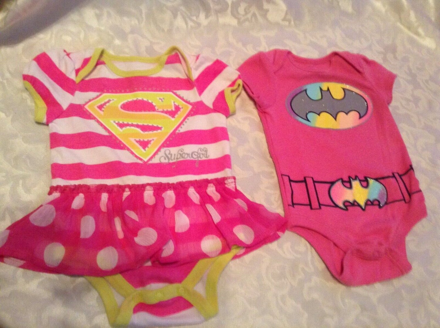 Halloween Size 3 6 mo DC Comics Supergirl dress Batgirl outfit lot of 2 pink