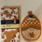 Thanksgiving kitchen set 2 pc dish drying mat pot mitt holder leaves orange