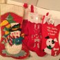 Lot of 4 Christmas stockings snowman soldier puppy dog hanger multicolor