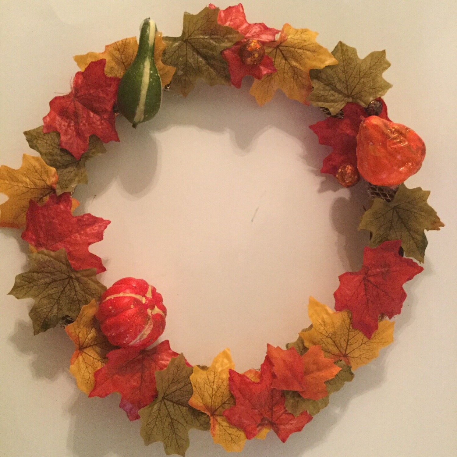 Halloween wreath decor maple leaves door wall handmade 12x12 in